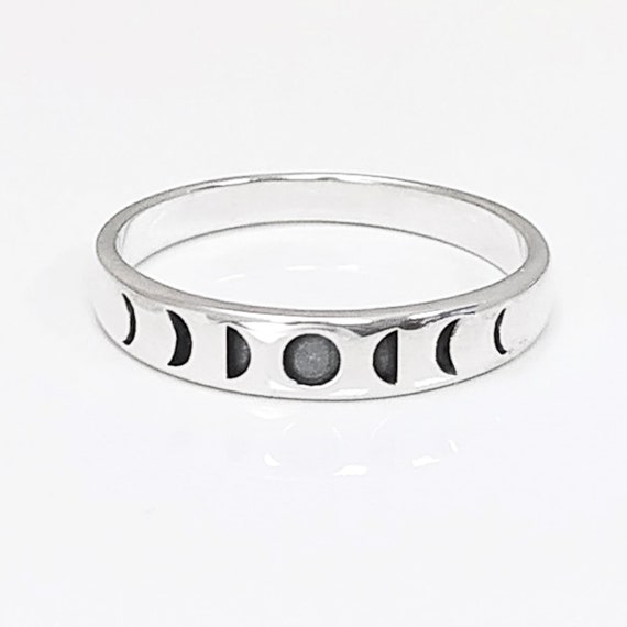 Phases of Moon Ring, Sterling Silver, Astronomical Lunar