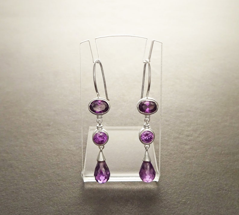 Violet Boucles Améthyste Crochets Argent 925 Boucles d'oreilles Pendantes serties de Zirconias Couleur Améthyste, Parure violette Amthyste image 5