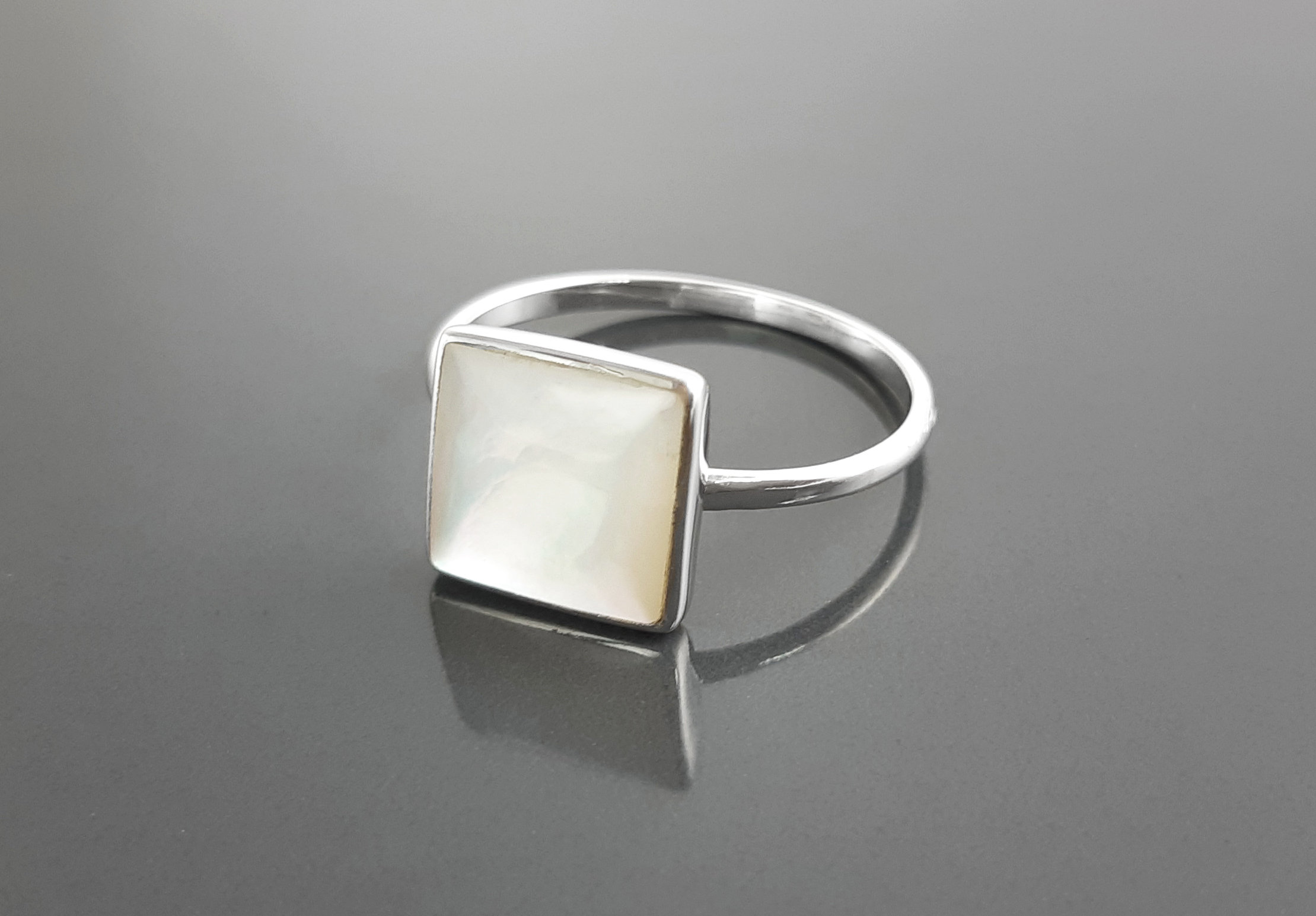 Stacking Ring Sterling Ring Square Ring Mother of Pearl Small Ring
