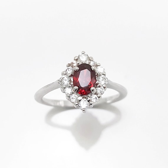 Bague Argent 925 Pierre Rouge Vintage - Occasion - Bijou Ancien