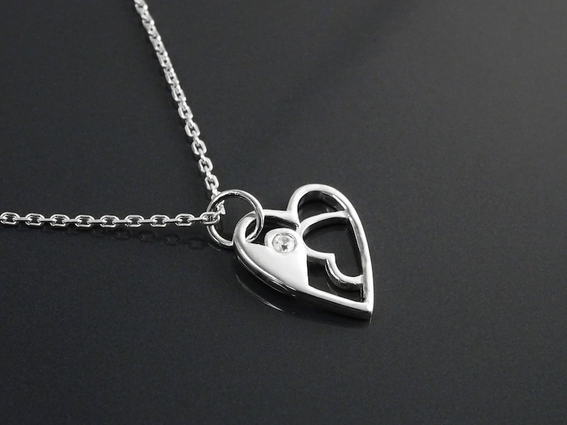 CZ Love Jewelry Graphic Design Heart Charm Sterling Silver Lab Diamonds simulant Heart Necklace valentine/'s day gift