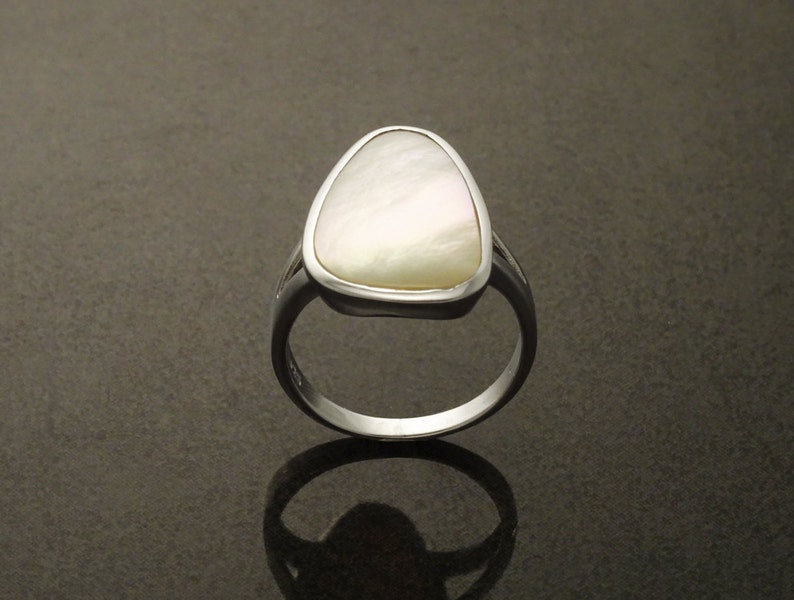 Bague nacre cabochon anneau ouvert argent 925 pierre naturelle femme Taille de bague au choix réglable du 52 au 56