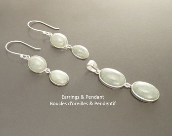 NATURAL Jade Earrings,Sterling Silver Healing stone NOT-DYED Light Green Jade Stone Minimalist Pendant Real Jade Gemstone Modern Jewelry