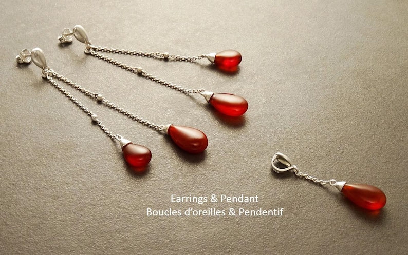 Sterling Silver Earrings Red Agate Gemstone Boho Earrings Chain Earrings Link earrings Teardrop Chain Red Teardrop Earrings