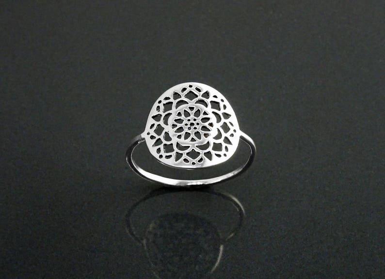 Flower of Life Ring, Sterling Silver, Seed of Life Ring, Sacred Geometry Ring, Dainty Thin Filigree Round Ring, Mandala Spiritual Jewelry 