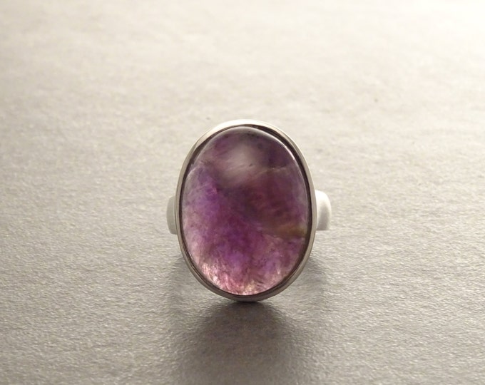 Amethyst Ring, Sterling Silver, NATURAL Purple Amethyst Gemstone, Designer Oval Stone Ring, Modern Minimalist Jewelry, Birthstone