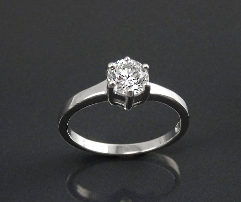1ct Ring, Sterling Silver, Round Solitaire, 1 Ct High Grade CZ, Prongs setting, Standard size, Clear White Stone image 5