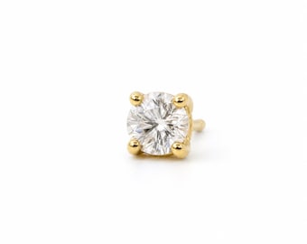 Gold Diamond Piercing Stud • 18K Gold Plated • Titanium Post • Flat Back Earring • Cartilage Helix Tragus Lobe Jewelry