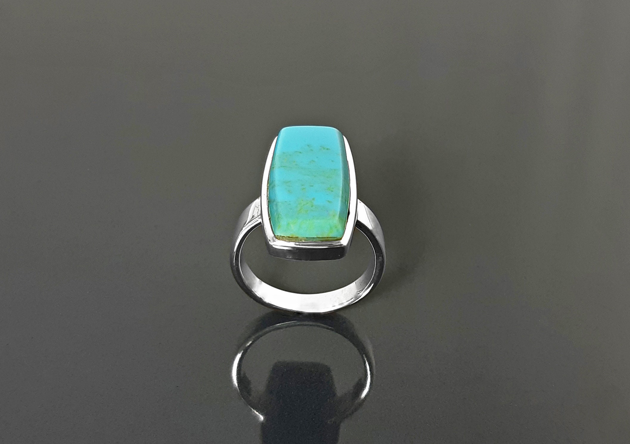 Blue Turquoise Ring, Sterling Silver set with a Rectangle Turquoise ...