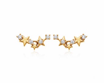 Gold Celestial Star Climber Earrings • Delicate Diamond Constellation Ear Crawler Studs • Everyday Jewelry Gift