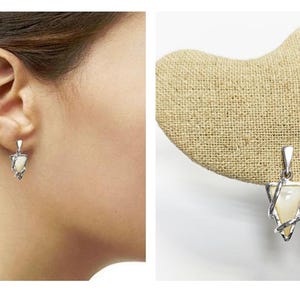 Mother of Pearl Pendant & Earrings Set by KRAMIKE • Sterling Silver with Geometric Design • Perfect for Elegant Daily Wear or Gifting •KS048 image 6