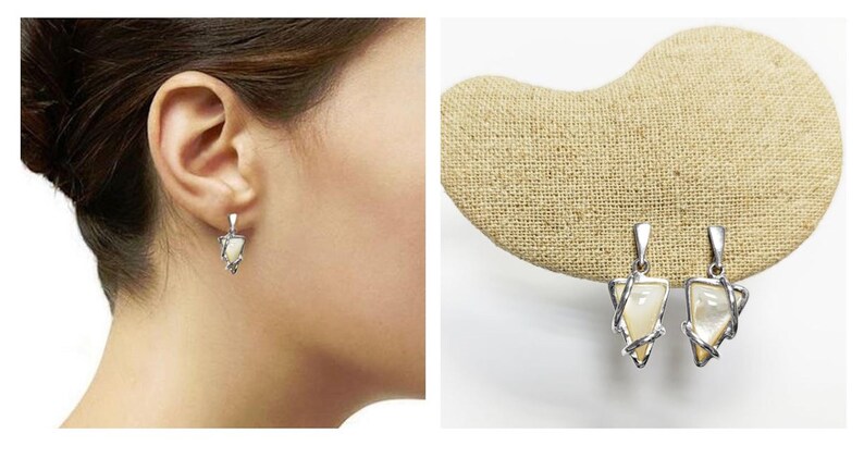 Mother of Pearl Pendant & Earrings Set by KRAMIKE • Sterling Silver with Geometric Design • Perfect for Elegant Daily Wear or Gifting •KS048 image 6
