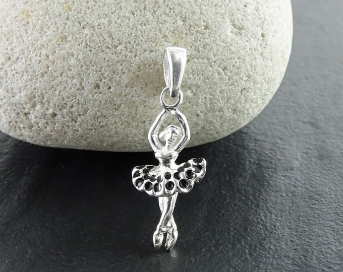 Ballerina Necklace, Sterling silver Pendant, Dancing Charm, Dancer Recital Gift, Dancer Silhouette, Dance Jewelry, Black Tutu Dress Skirt