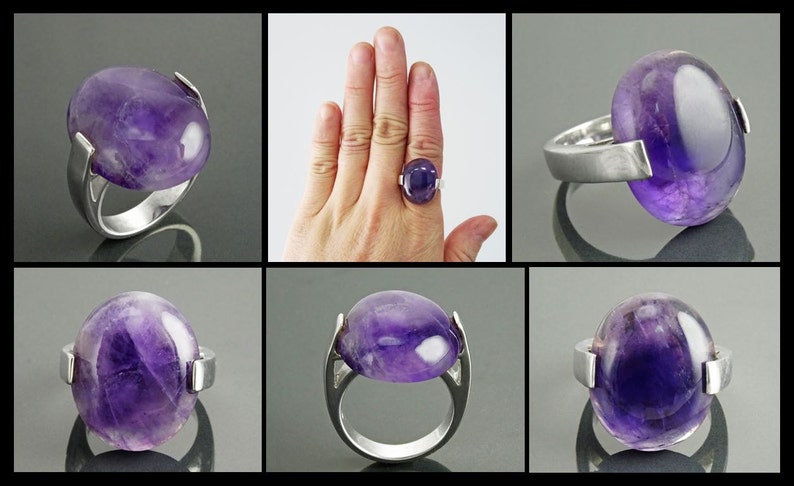 Bijoux ethniques Indiens bague en argent 925 massif femmes filigranes perles perlée petite ovale facettes et