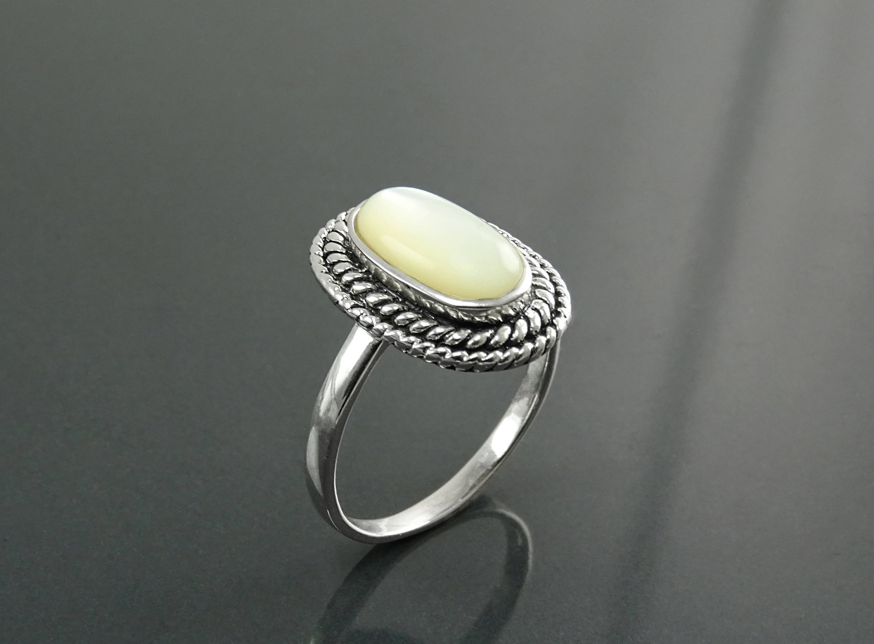 Antique Pearl Ring, Sterling Silver, GENUINE Mother of Pearl Jewelry