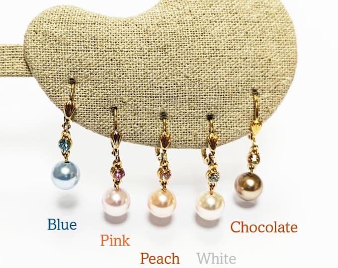 Drop Color Pearl Earrings • Elegant Pearl Dangle 18K Gold Plated Earrings with Cz stones in Multiple Colors • Perfect Jewelry Gift for Her