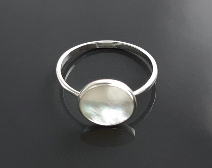 Round Ring -Stacking Ring - Sterling Ring -  Mother of Pearl - Small Ring - Affordable Ring - Dainty, stackable, stack, stacking, layering