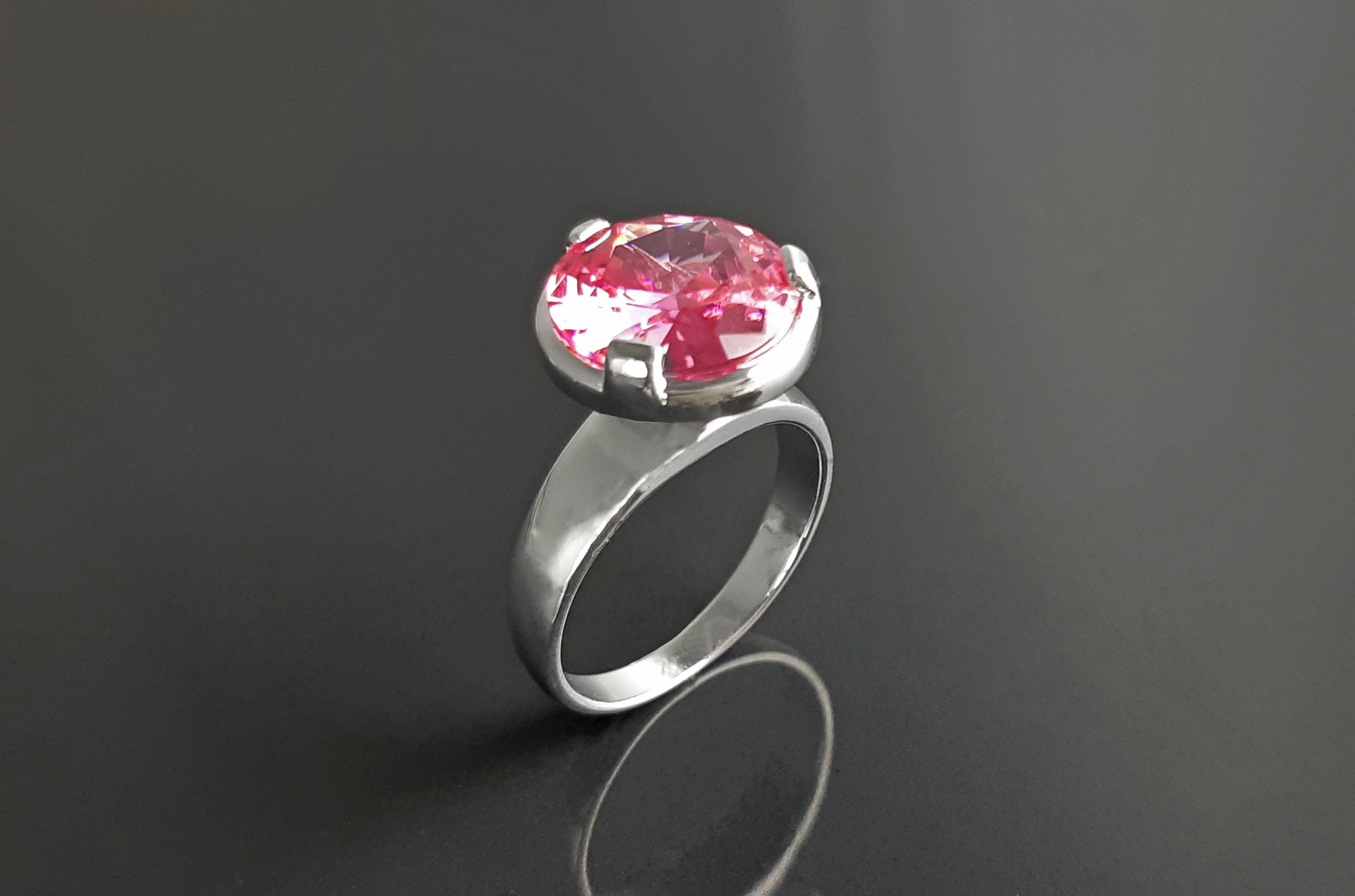 Pink Stone Ring, Sterling Silver, Original Modern Solitaire Pink Stone Ring, Sterling Silver, Original Modern Solitaire