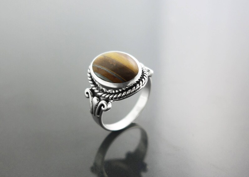 Esthétique de Tigre Eye Pierre Précieuse 925 Argent Bague Tout Taille