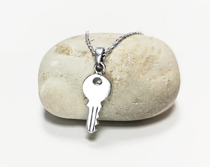 Modern KEY Pendant - Sterling Silver - Love KEY - Small jewelry, Promise Love symbol, Silver Key Charm, Silver Tiny Key Pendant