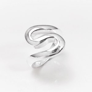 Sterling Squiggle Ring S Ring, Zigzag Ring Sterling Silver Ring Ring Wave Ring Large Spiral Ring Infinity Ring Swirl Ring image 4