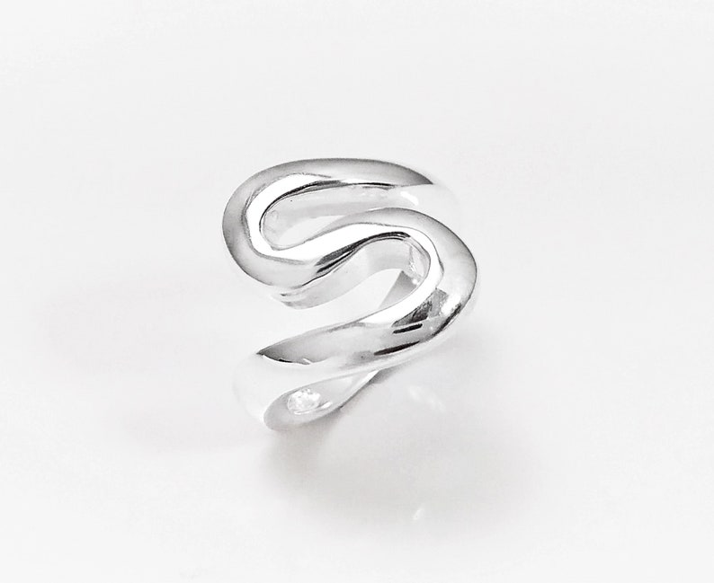 Sterling Squiggle Ring S Ring, Zigzag Ring Sterling Silver Ring Ring Wave Ring Large Spiral Ring Infinity Ring Swirl Ring image 4