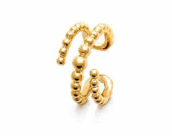 Oormanchet met spiraalkralen • 18 kt verguld • Designsieraden met afgeronde ballen • Piercing kraakbeenhelix