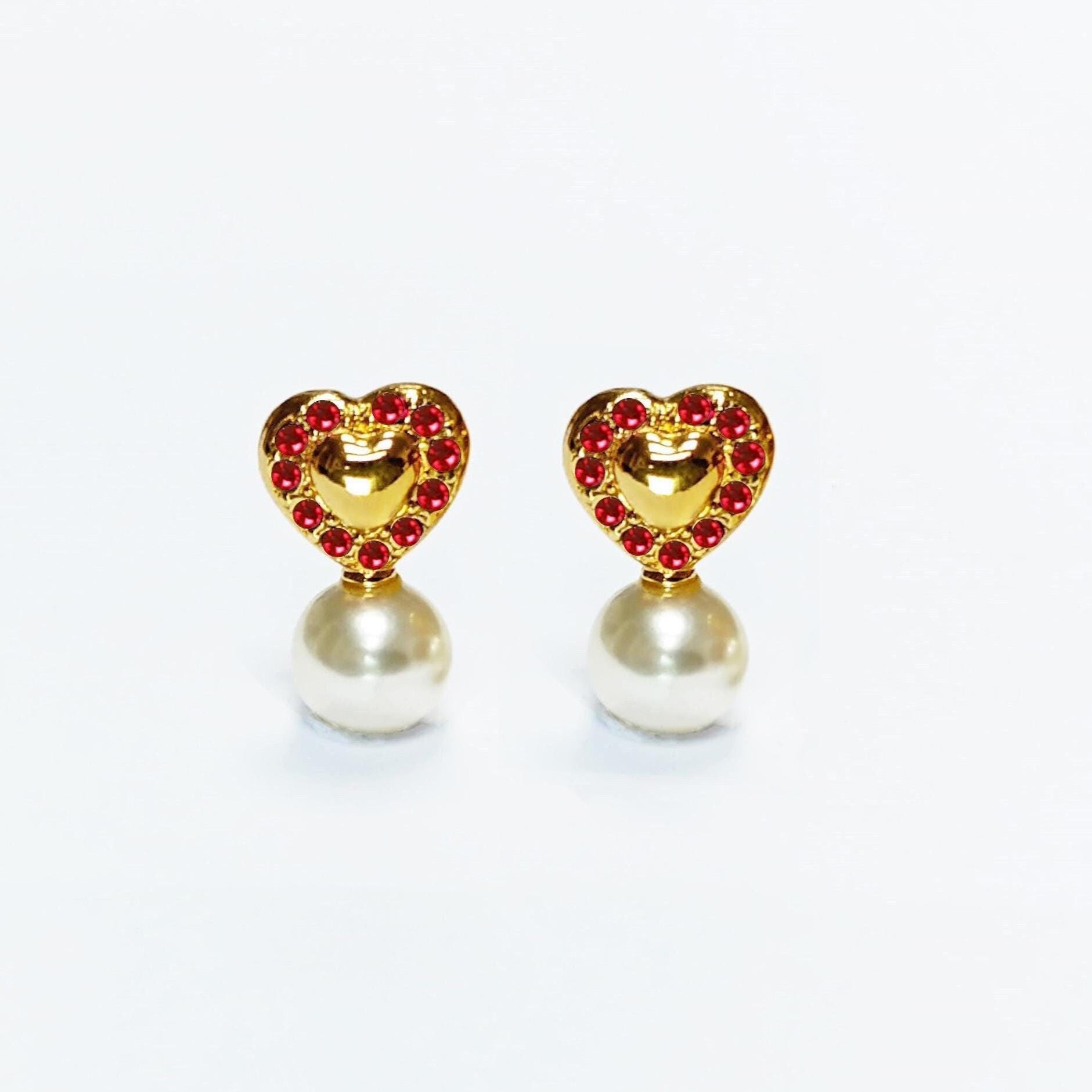 KRAMIKEのゴールドレッドハートパールドロップイヤリング • 18K 
