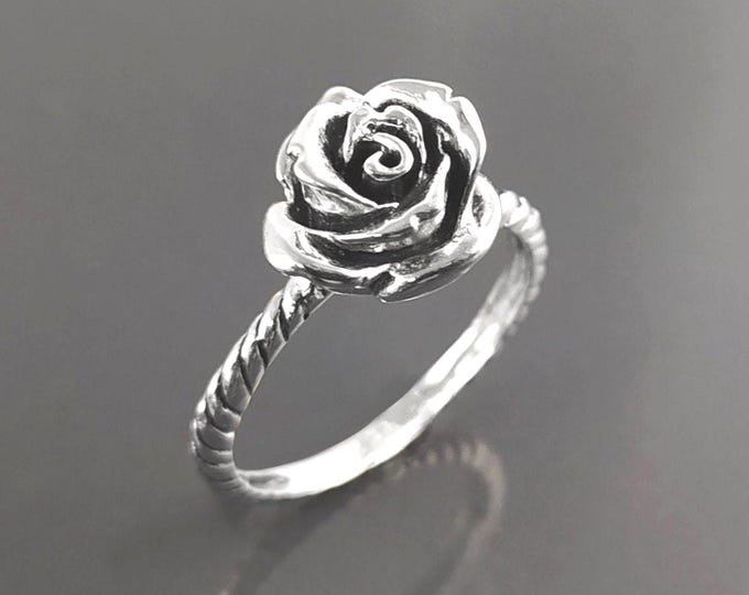 Rose Blossom Ring, Sterling Silver, Romantic Rose Flower, Engagement Ring, Handmade Rosebud Ring, Promise Jewelry, Valentine's Day Gifts