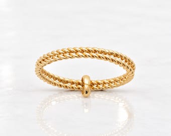 Double Rope Band Ring • 18K Gold plated • Two Twisted Cable Stacking Band