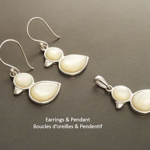 Bird Earrings, Sterling Silver, Animal, Earrings Set, genuine White Mother-of Pearl Shell, Duck Earrings Set, Cute birdy Pendant