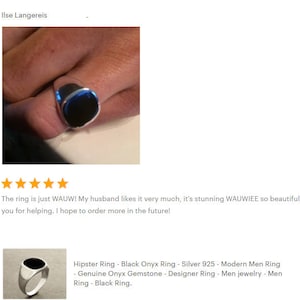 Hipster Ring Black Onyx Ring Silver 925 Modern Men Ring Onyx Gemstone CUSHION SIGNET RING Men jewelry father's day gift image 8