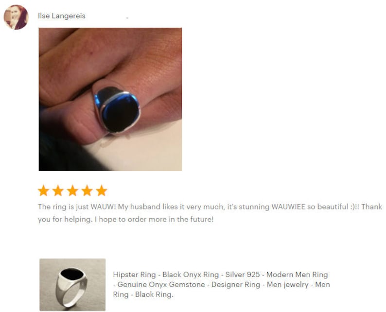 Bague Moderne Homme, Onyx Véritable, Bague Chevalière Argent Massif 925, sertie Grande Pierre Onyx Noir, Bague Homme, Cadeau fête des pères image 8