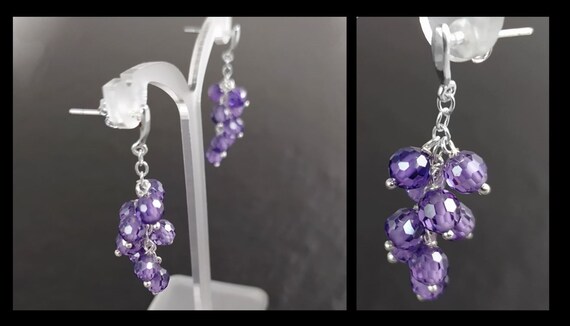 Pendientes Colgantes De Amatista: Plata De Ley 925, Elegante Cascada De Piedras Preciosas - España