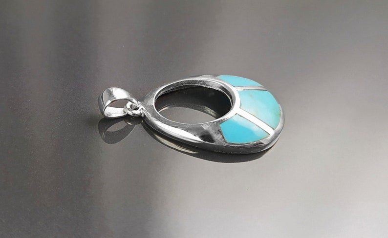 Turkoshängenörhängen, Sterlingsilver, Oval mandelformad blå sten, Geometriska droppstensörhängen, Moderna smycken, Dingla örhängen bild 9