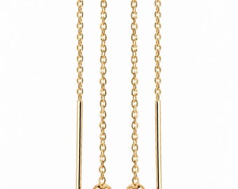 Ball Threader Earrings • 18K Gold plated • Long Chain Ball and Bar Ends • Minimal Jewelry
