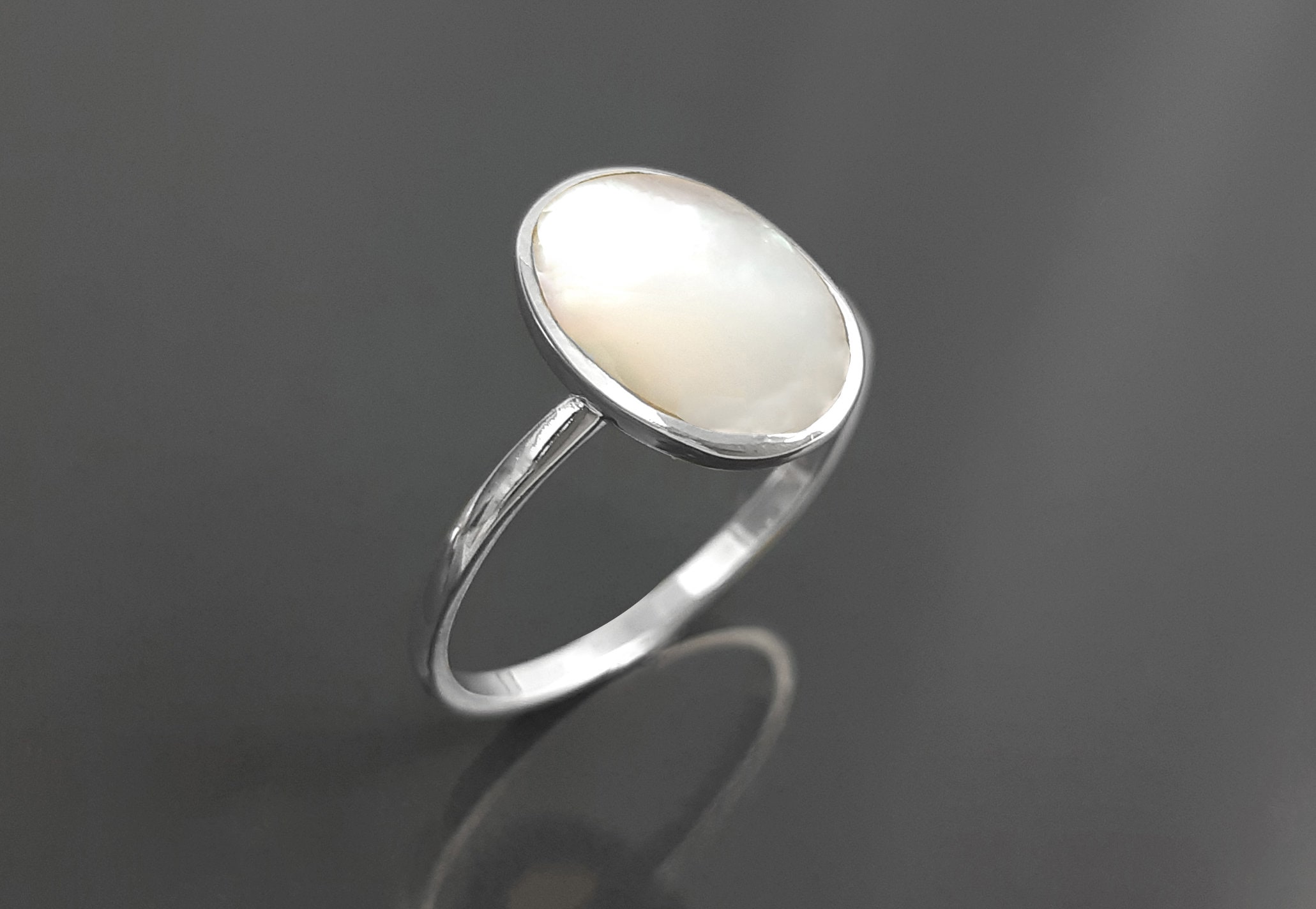 Flat Oval Ring Sterling Silver Genuine Mother of Pearl - Etsy