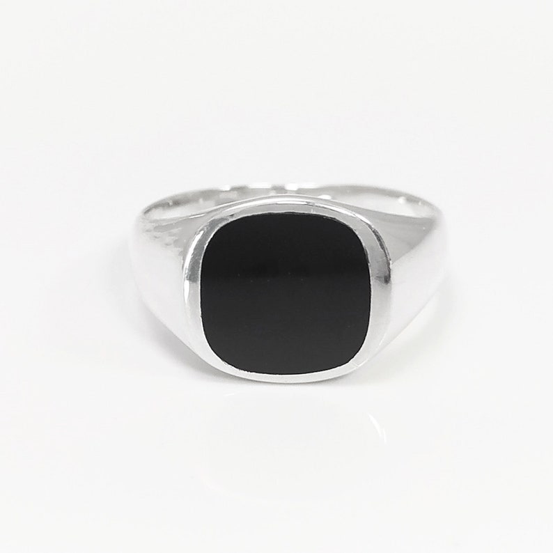 Bague Moderne Homme, Onyx Véritable, Bague Chevalière Argent Massif 925, sertie Grande Pierre Onyx Noir, Bague Homme, Cadeau fête des pères image 1