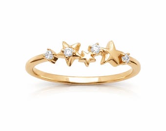Gold Celestial Star Ring • Delicate Sparkling Diamond Constellation Band • Everyday Jewelry Gift