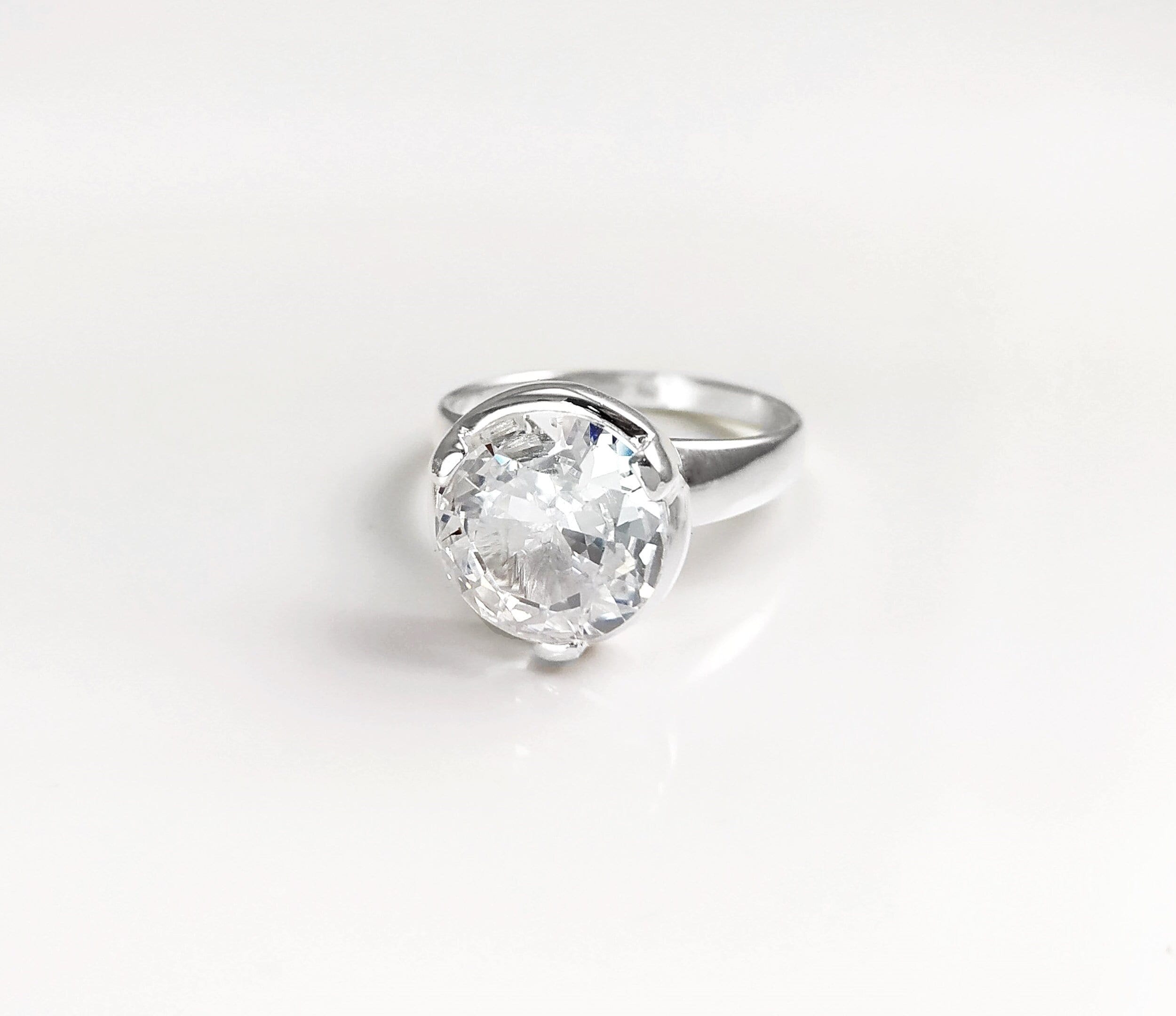 Bague solitaire empilable argent 925 monture moderne et originale Zirconia couleur diamant empilable avec alliance et autres anneaux Etsy France