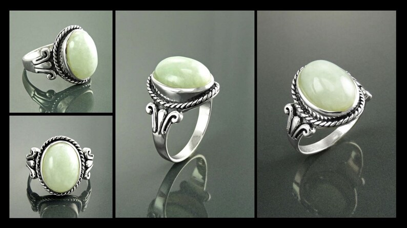 NATURAL Jade Ring Sterling Silver GENUINE JADE Gemstone | Etsy