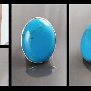 Turquoise Ring, Sterling Silver, Blue Turquoise Stone, Original Oval Form Jewelry, Unique Statement Modern Ring image 2