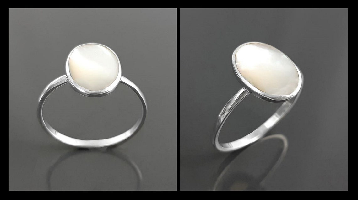 Flat Oval Ring Sterling Silver Genuine Mother of Pearl | Etsy