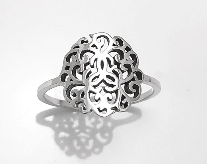 Art Nouveau Filigree Ring, Sterling Silver 925, Dainty Style Ring, Small Ring, Spiritual Jewelry, Geometry Round Ring, Ring