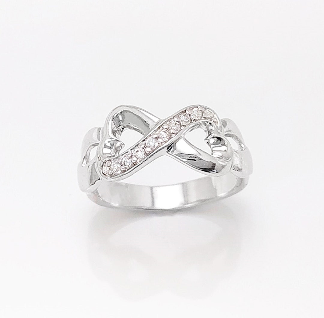 Infinity Ring, Sterling Silver, Double Hearts Ring, CZ, Eternal Love ...