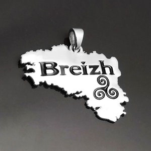 French Brittany Necklace, Sterling Silver, French Britain regional Jewelry Souvenir, Breizh Bretagne Map, Breton Pendant, Triskell Symbol imagem 3