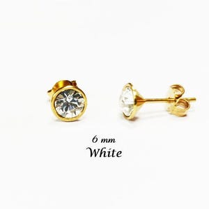 White Stone Stud Earrings • 18K Gold-Plated with Elegant Iridescent or Diamond White Cz 6mm Stone • Everyday Jewelry • Minimalist Studs