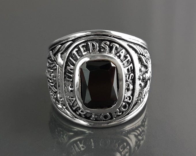 American Men Ring US Air Force Ring Sterling Silver 925 US Army Jewelry Black stone Ring Modern Mens Ring Man jewelry Gift Idea for him