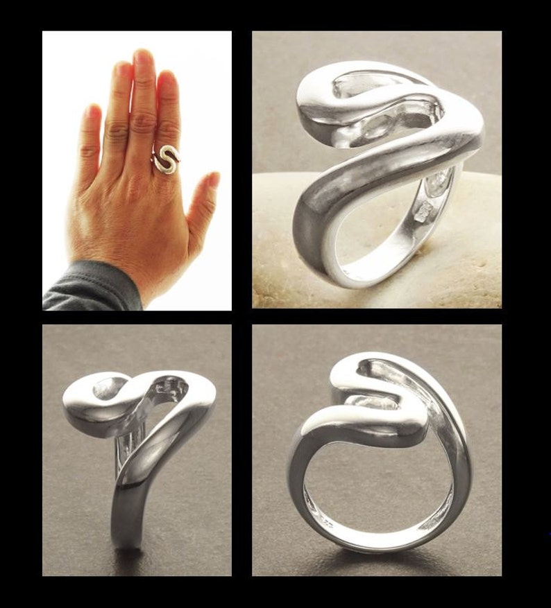 Sterling Squiggle Ring S Ring, Zigzag Ring Sterling Silver Ring Ring Wave Ring Large Spiral Ring Infinity Ring Swirl Ring image 5