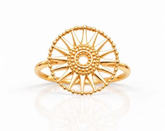 Sun Disc Ring • 18K Gold plated • Sunburst Medallion Band • Boho Celestial Solar Talisman